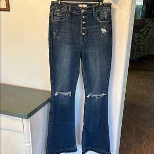 Cello Blue Distressed flare Jeans